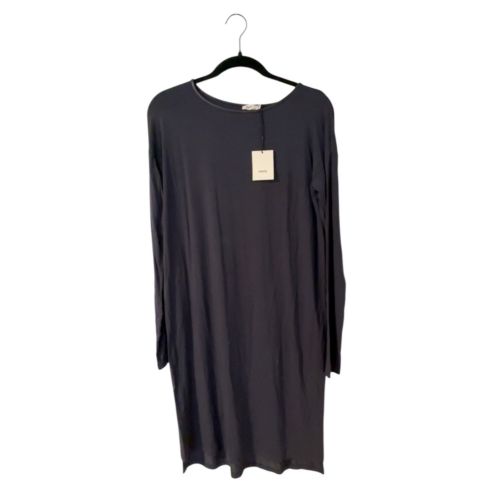 Vince Womens Navy Long Sleeve Knit T-Shirt Dress XS Extra Small Minimalist NWT